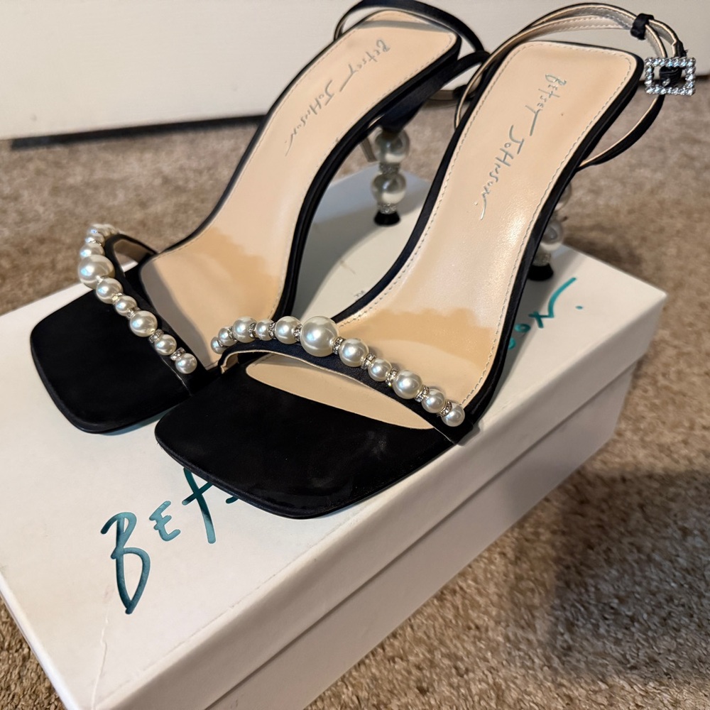 Betsey Johnson Black Pearl-Embellished Women's Heels